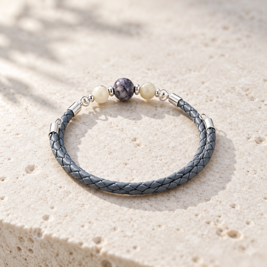 Bracelet Agate Dendritique Argent 925 - simili cuir