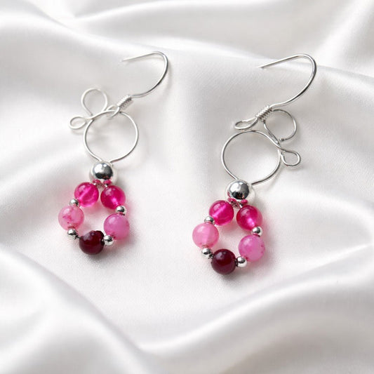 Boucles d'Oreilles Agate Fushia - Argent 925 & Pierre Naturelle