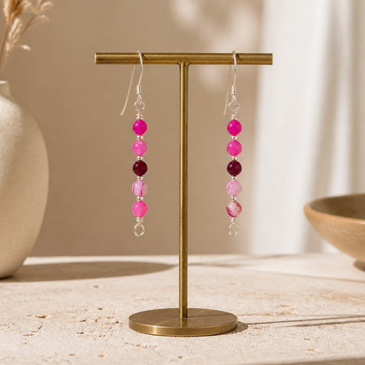 Boucles d'Oreilles Agate Fushia - Argent 925 & Pierre Naturelle