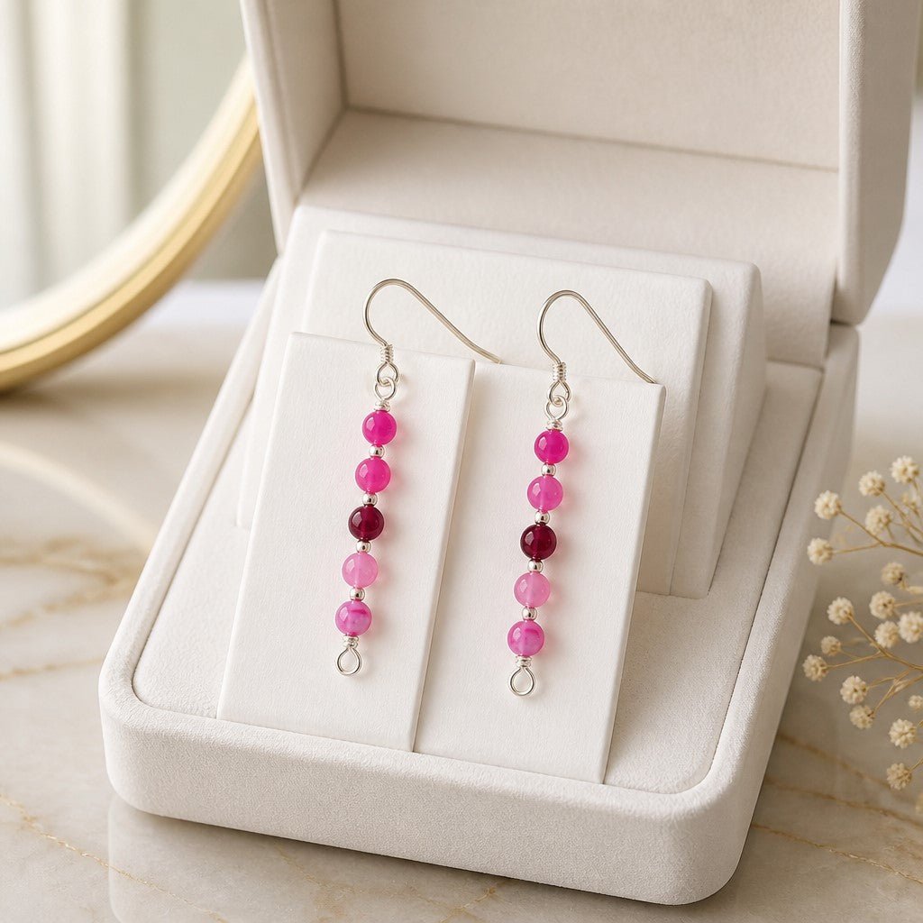 Boucles d'Oreilles Agate Fushia - Argent 925 & Pierre Naturelle