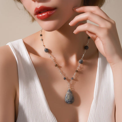 Pendentif Agate Dentelle Bleue Argent 925 | Lithothérapie Communication | Bijoux Zen