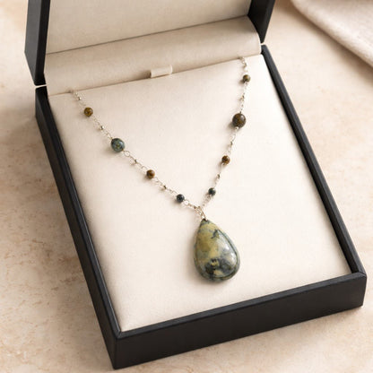 Pendentif Agate Dentelle Bleue Argent 925 | Lithothérapie Communication | Bijoux Zen