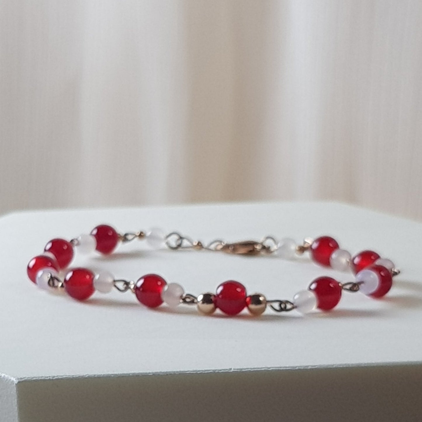 Agate rouge et blanche argent 925 plaque or rose