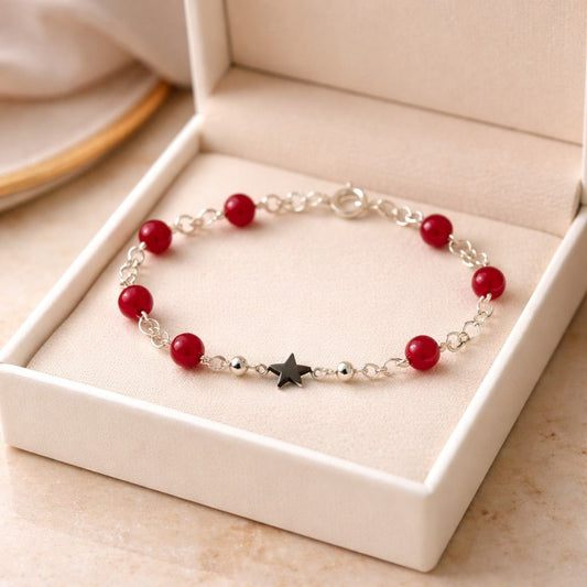 Bracelet Agate Rouge Argent 925 - Pierre Naturelle