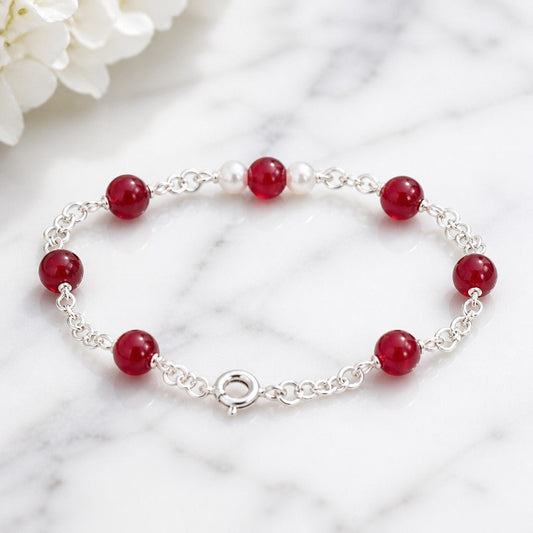 Bracelet Agate Rouge Argent 925 - Pierre Naturelle