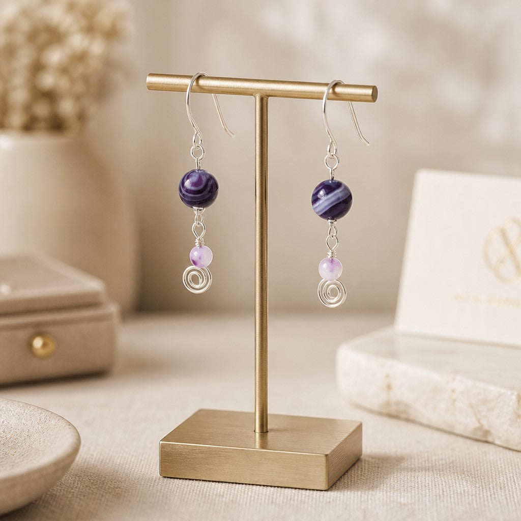 Boucles d'Oreilles Agate violette - Argent 925 & Pierre Naturelle