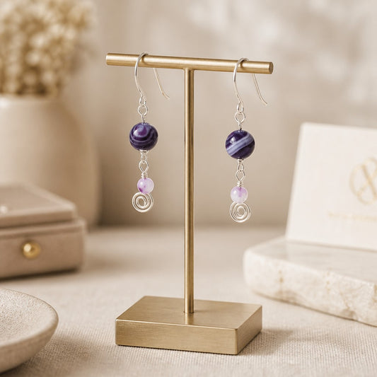 Boucles d'Oreilles Agate violette - Argent 925 & Pierre Naturelle