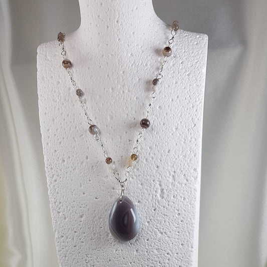  Pendentif agate botswana en argent 925 - modèle classique