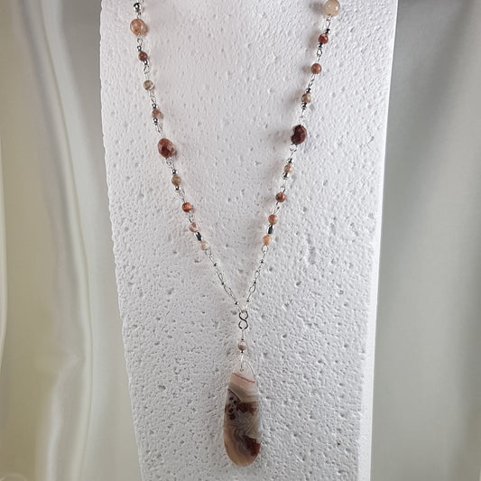 Pendentif agate mexicaine crazy en argent 925 - pierre naturelle