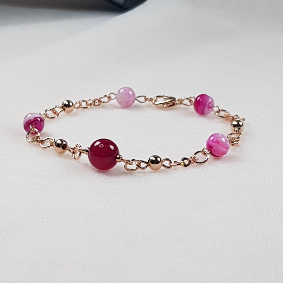 Agate fushia argent 925 plaque or rose