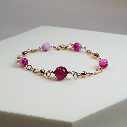 Agate fushia argent 925 plaque or rose