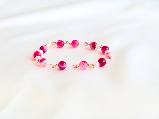 Bracelet agate fushia argent 925 plaque or rose