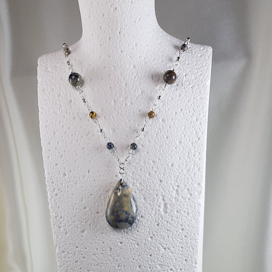 Pendentif agate dentelle bleue en argent 925 - lithothérapie communication