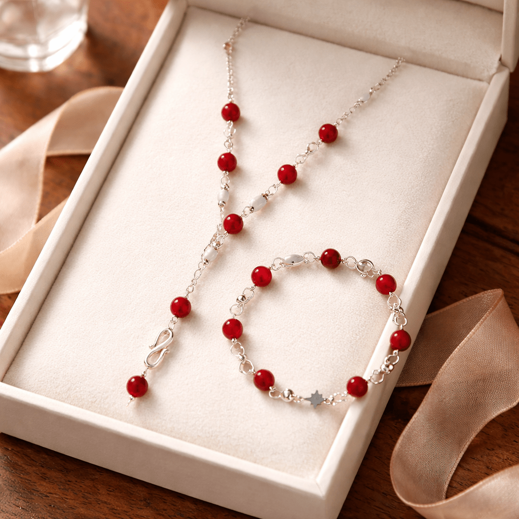 Parure Agate Rouge Argent 925 - Pierre Naturelle