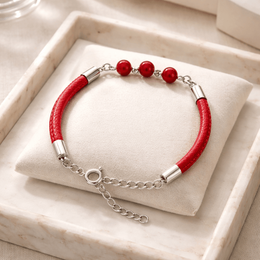 Bracelet Agate Rouge Argent 925 - Pierre Naturelle simili cuir