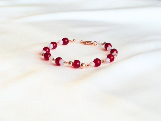 Bracelet agate rouge et blanche argent 925 plaque or rose