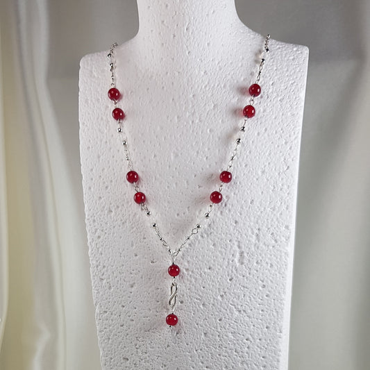 Pendentif agate rouge et blanche en argent 925 - pierre naturelle