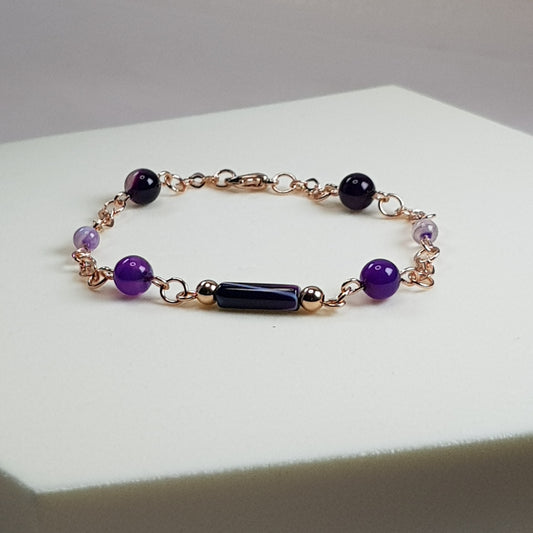 Agate violette argent 925 plaque or rose