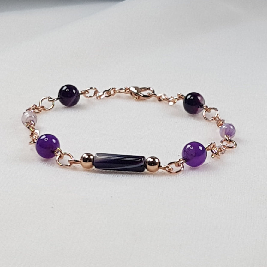 Agate violette argent 925 plaque or rose