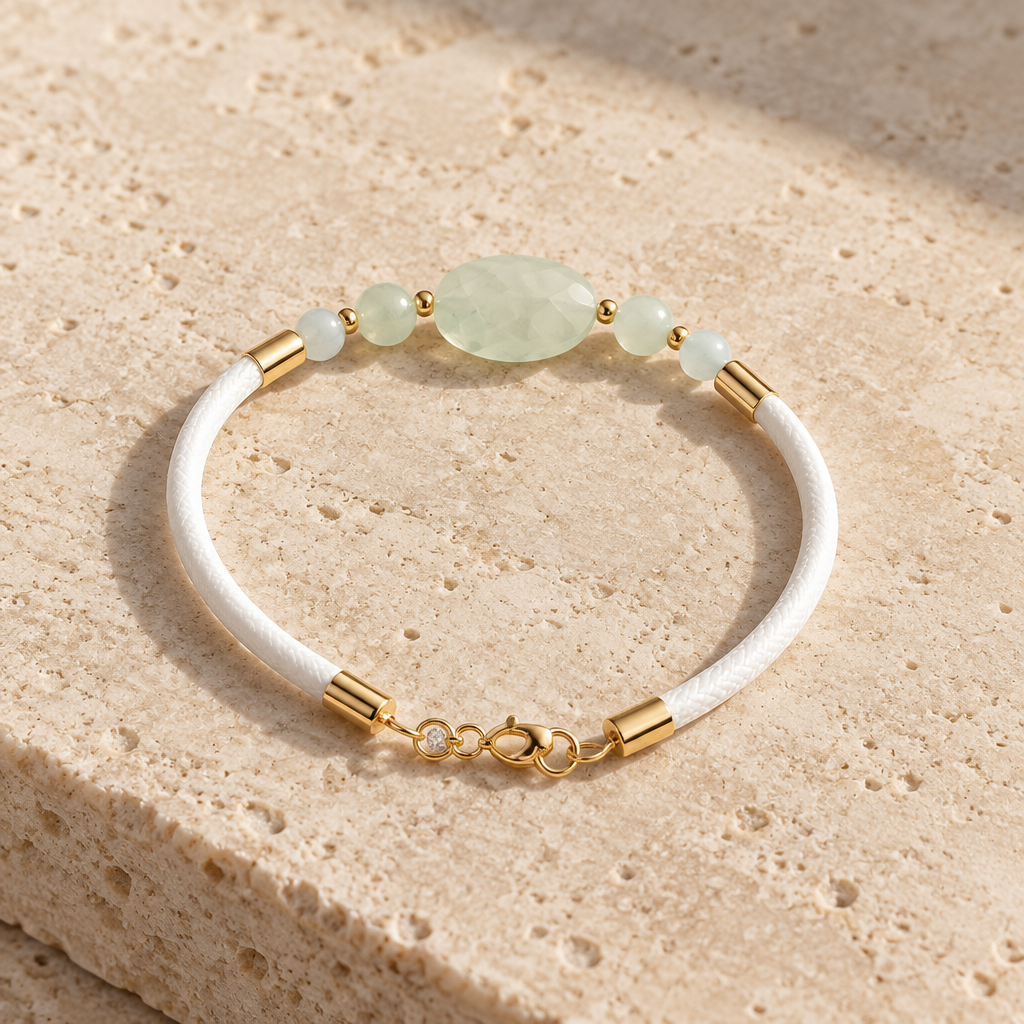 Bracelet Aigue Marine Argent doré simili cuir