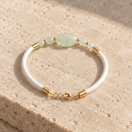 Bracelet Aigue Marine Argent doré simili cuir