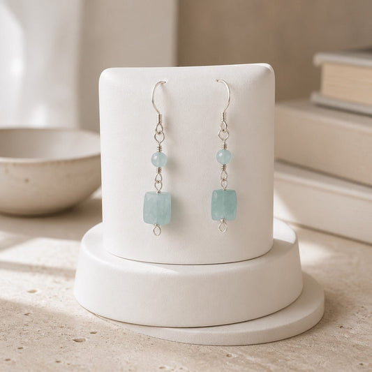 Boucles d'Oreilles Aigue Marine - Argent 925 & Pierre Naturelle