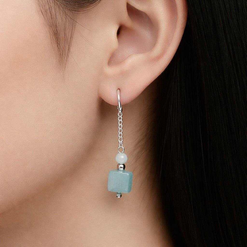 Boucles d'Oreilles Aigue Marine - Argent 925 & Pierre Naturelle