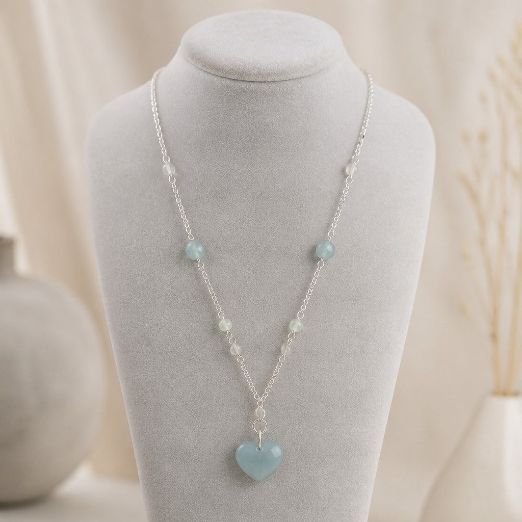 Pendentif Aigue Marine Coeur Argent 925 - Pierre Naturelle
