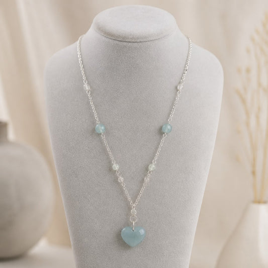 Pendentif Aigue Marine Coeur Argent 925 - Pierre Naturelle