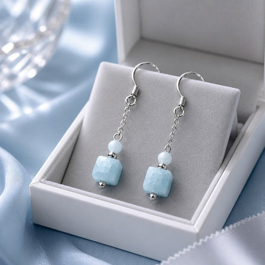 Boucles d'Oreilles Aigue Marine - Argent 925 & Pierre Naturelle