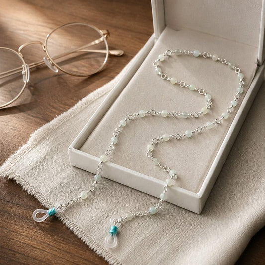 Chaîne de Lunettes Aigue Marine - Pierre Naturelle & Argent 925