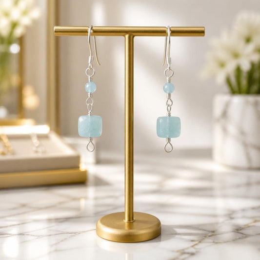 Boucles d'Oreilles Aigue Marine - Argent 925 & Pierre Naturelle