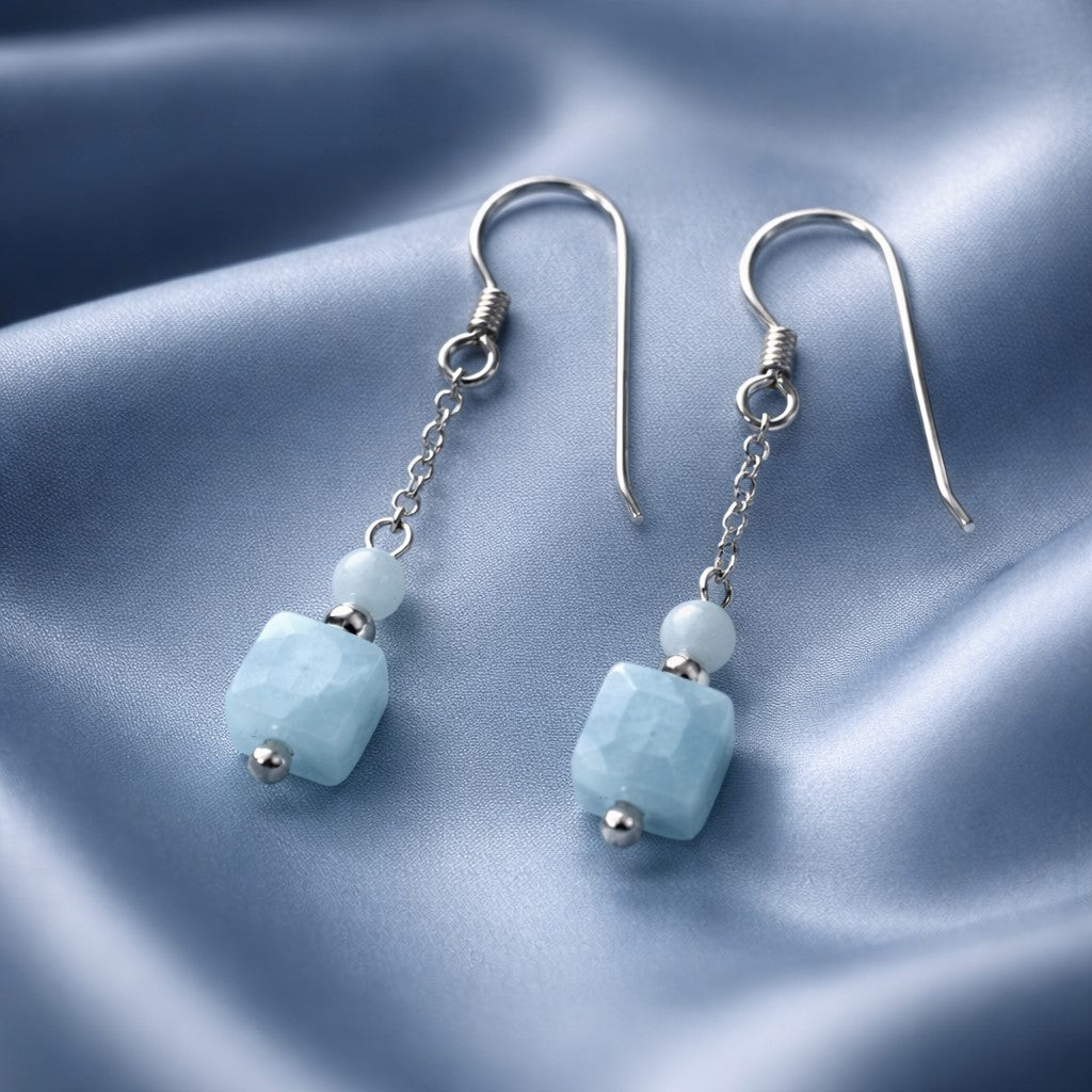 Boucles d'Oreilles Aigue Marine - Argent 925 & Pierre Naturelle