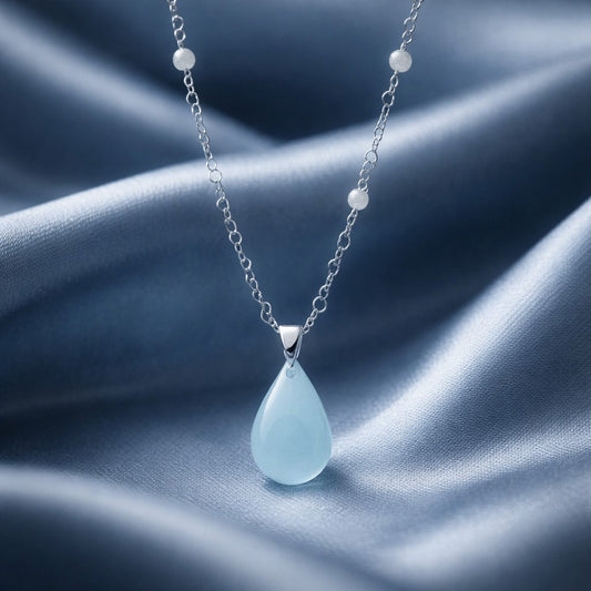 Pendentif Aigue Marine Gouttelette Argent 925 - Pierre Naturelle