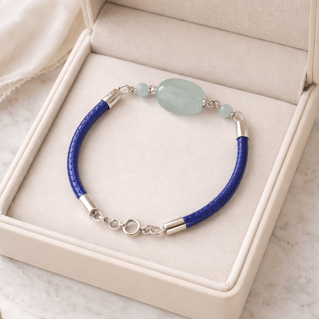Bracelet Aigue Marine Argent 925 simili cuir