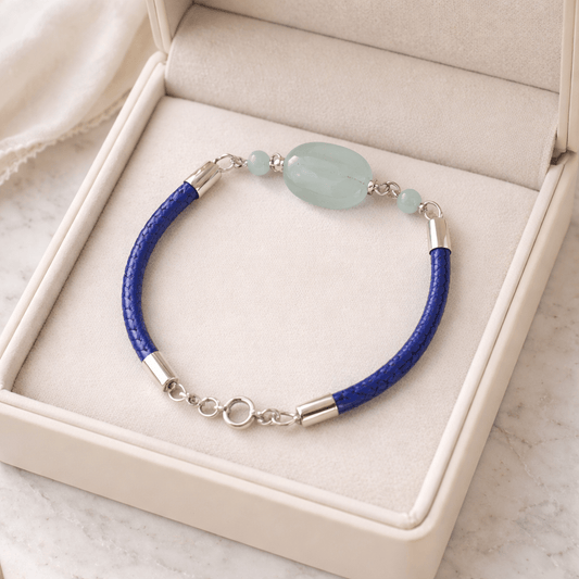 Bracelet Aigue Marine Argent 925 simili cuir