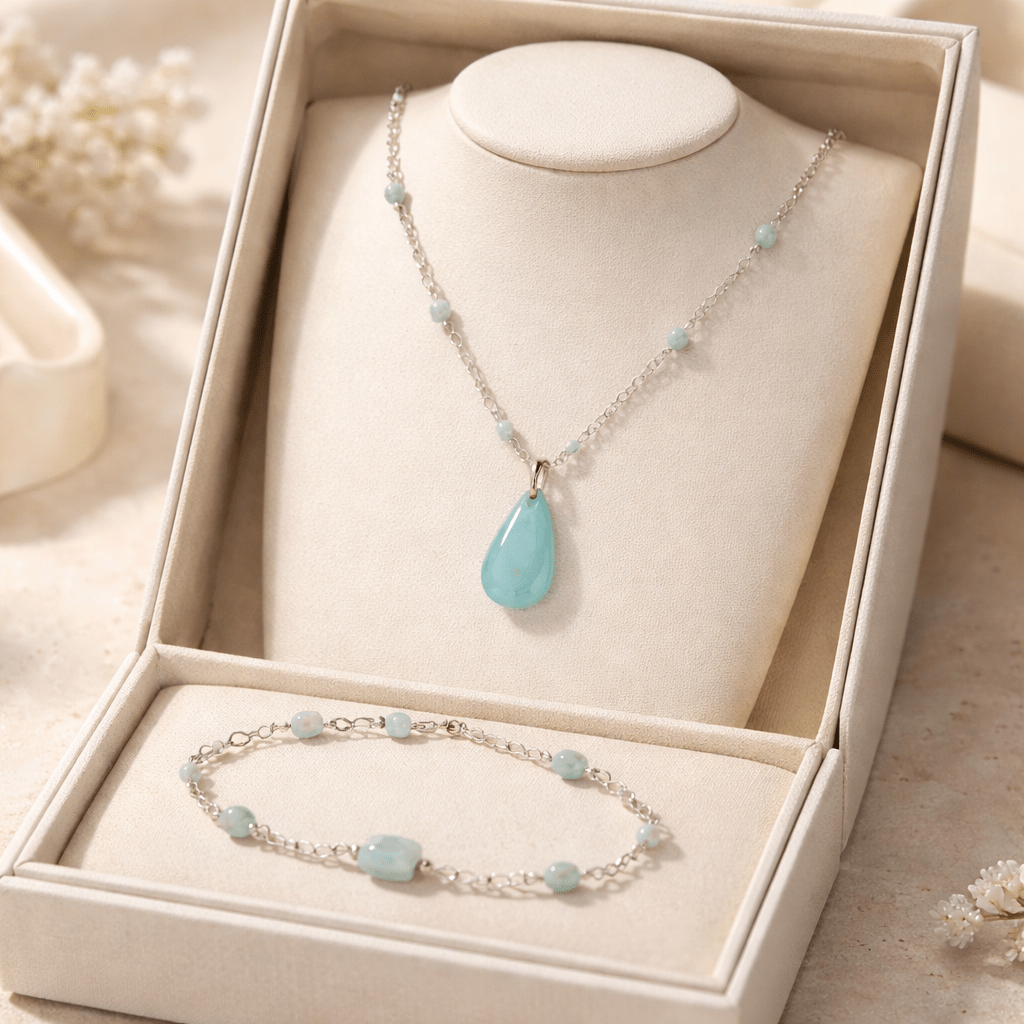 Parure Aigue Marine Argent 925 - Pierre Naturelle