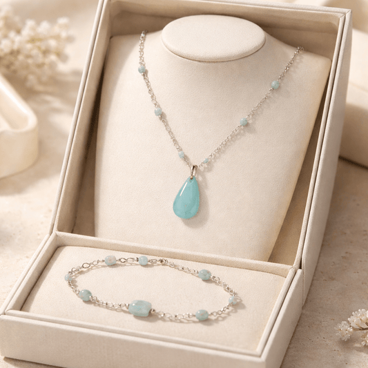 Parure Aigue Marine Argent 925 - Pierre Naturelle