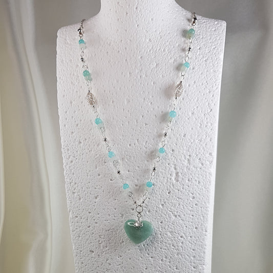 Pendentif amazonite arc-en-ciel cœur en argent 925 - pierre naturelle