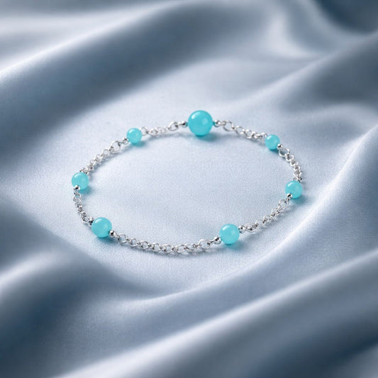 Bracelet Amazonite Bleue Argent 925 - Pierre Naturelle