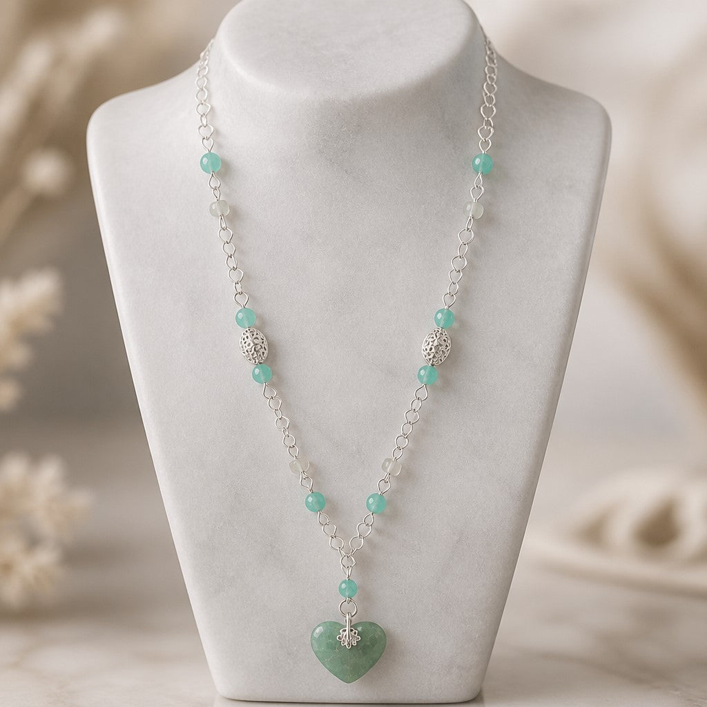 Pendentif Amazonite Arc en Ciel Coeur Argent 925 - Pierre Naturelle