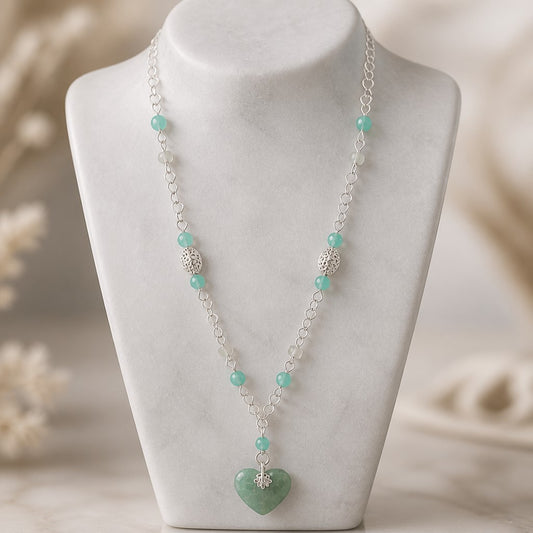 Pendentif Amazonite Arc en Ciel Coeur Argent 925 - Pierre Naturelle