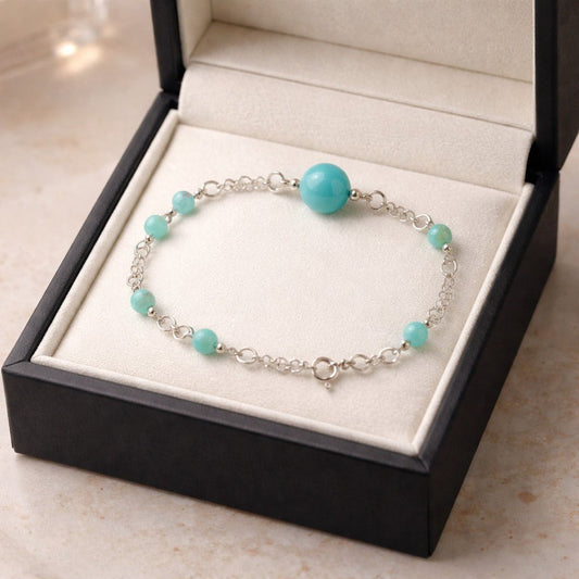 Bracelet Amazonite Bleue Argent 925 - Pierre Naturelle