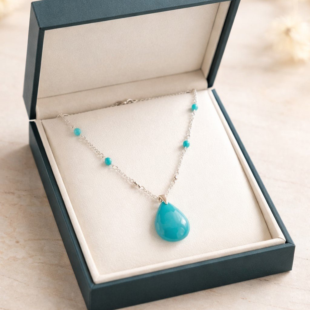 Pendentif Amazonite Bleue Gouttelette Argent 925 - Pierre Naturelle