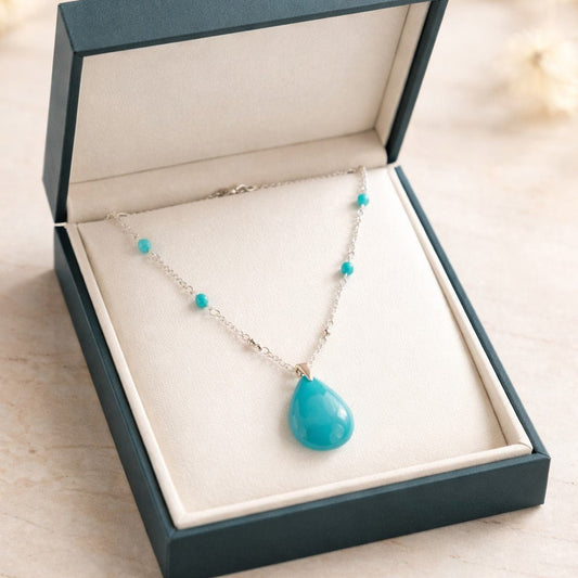 Pendentif Amazonite Bleue Gouttelette Argent 925 - Pierre Naturelle
