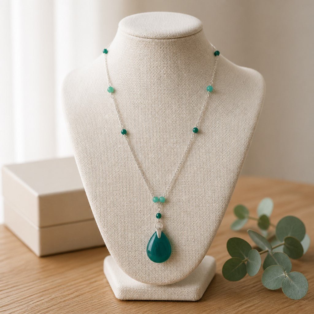 Pendentif Amazonite Bleue Gouttelette Argent 925 - Pierre Naturelle