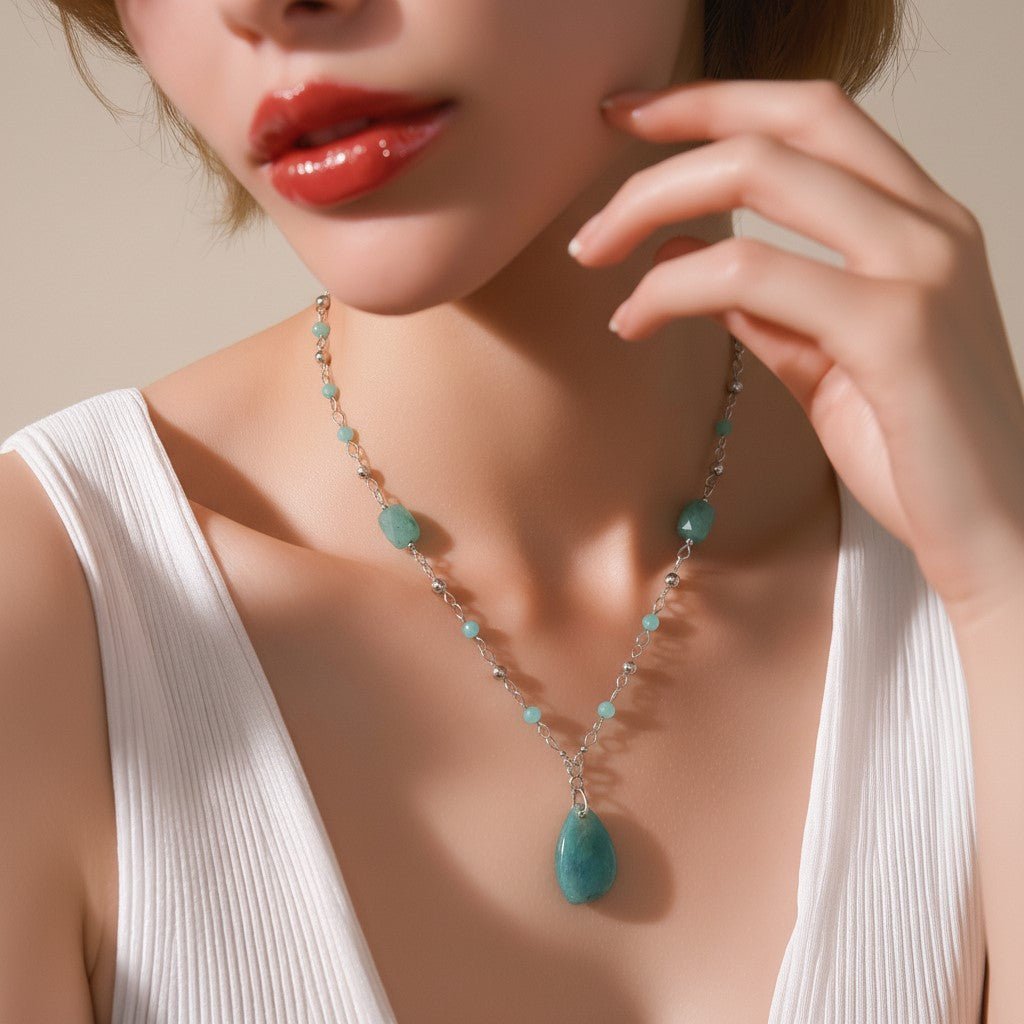 Pendentif Amazonite Rayée Dolmen Argent 925 | Lithothérapie Équilibre | Bijoux Zen