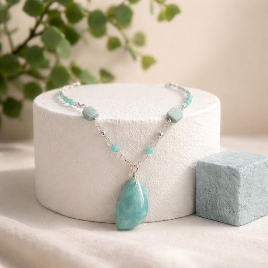 Pendentif Amazonite Rayée Dolmen Argent 925 | Lithothérapie Équilibre | Bijoux Zen