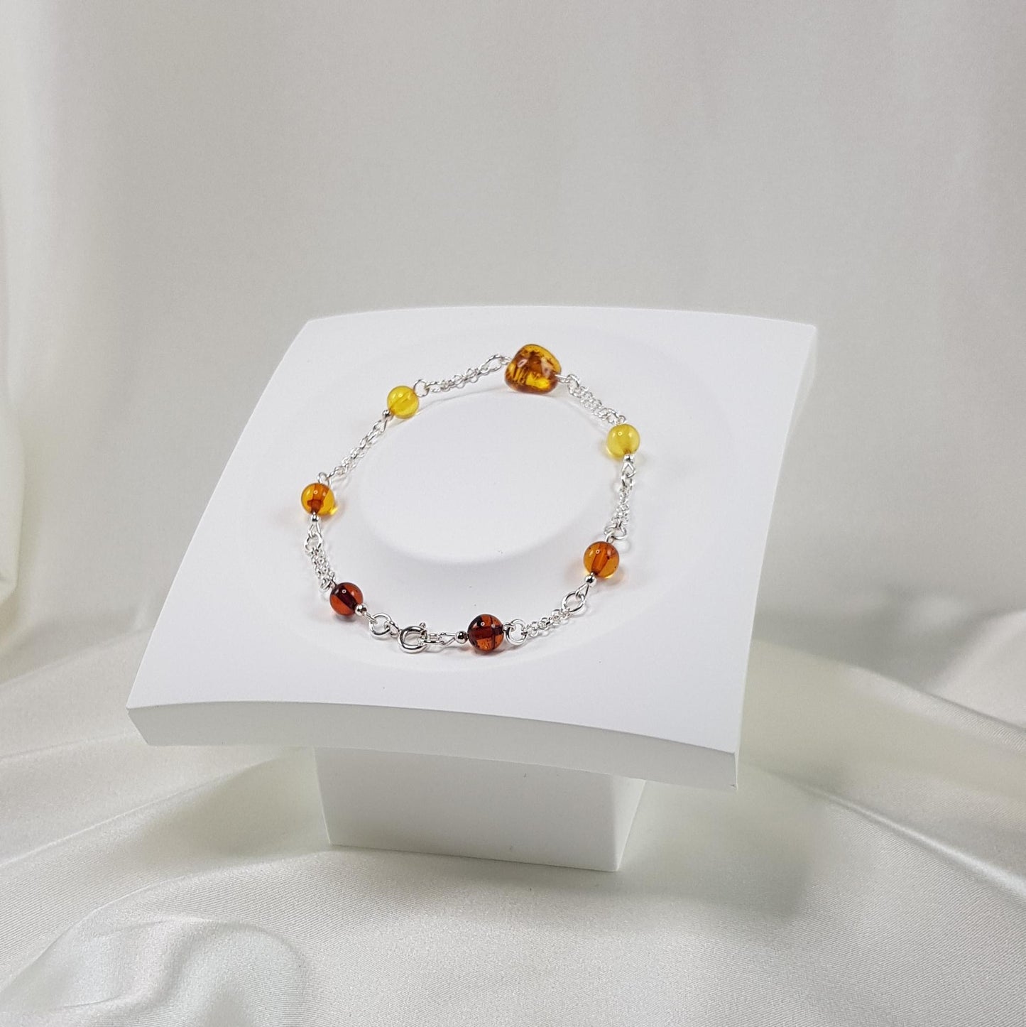 Bracelet ambre en argent 925 - résine fossile naturelle 