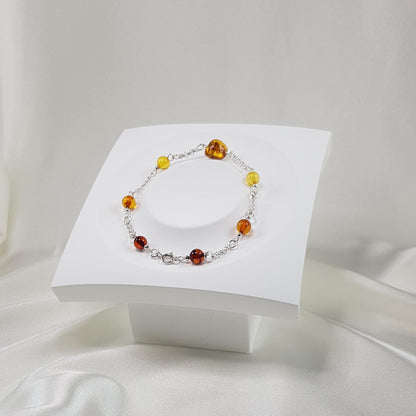 Bracelet ambre en argent 925 - résine fossile naturelle 